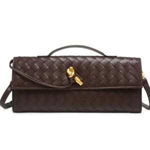 Woven Leather Knot-Accent Shoulder Bag - Brown.  NEW